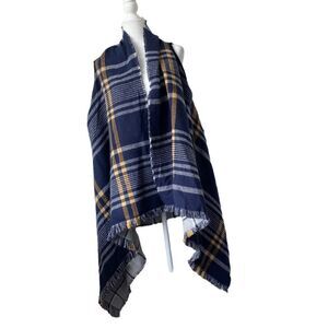 Steve Madden Blue and Gray Plaid Cape Reversible OS NWT